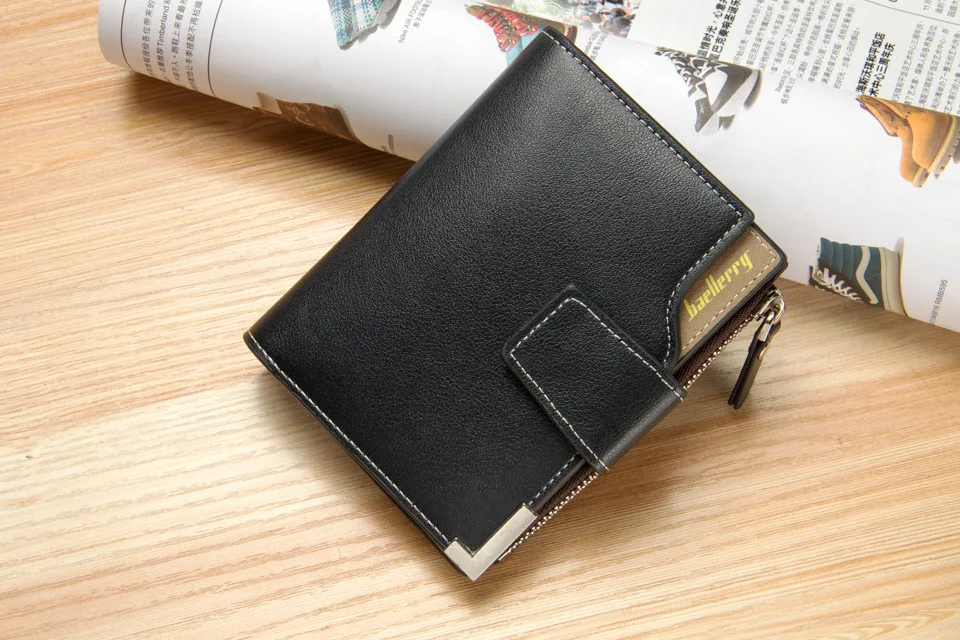 Short Luxury Men Wallets Zipper Coin Pocket Card Holder Male Wallet Clutch Photo Holder Name Engraved Brand Man Wallet