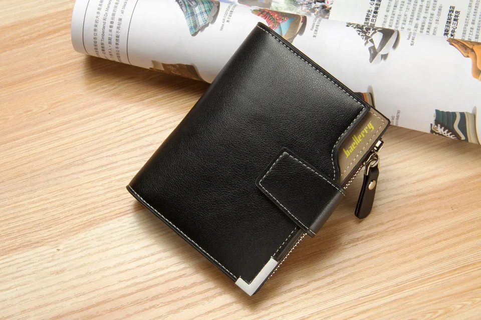 Short Luxury Men Wallets Zipper Coin Pocket Card Holder Male Wallet Clutch Photo Holder Name Engraved Brand Man Wallet