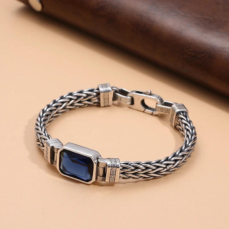 HX Silver Color Couple's Handmade Woven Bracelet Made Old 5MM Vintage Bracelet Men's Personalized Jewelry