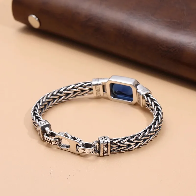 HX Silver Color Couple's Handmade Woven Bracelet Made Old 5MM Vintage Bracelet Men's Personalized Jewelry
