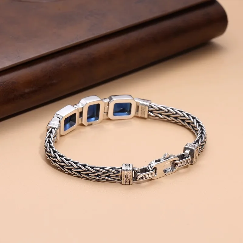 HX Silver Color Couple's Handmade Woven Bracelet Made Old 5MM Vintage Bracelet Men's Personalized Jewelry