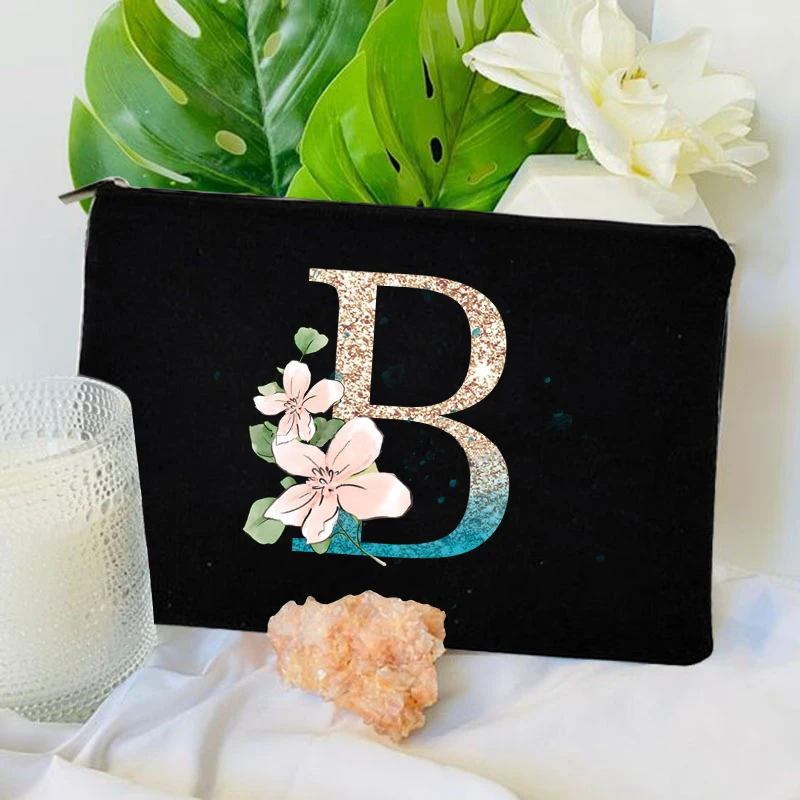 Gradient Initial Makeup Zipper Bags Fashion Travel Toilet Lipstick Pouch Bag Bachelorette Party Bridesmaid Cosmetic Clutch Purse