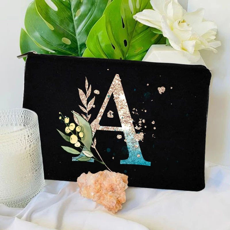 Gradient Initial Makeup Zipper Bags Fashion Travel Toilet Lipstick Pouch Bag Bachelorette Party Bridesmaid Cosmetic Clutch Purse