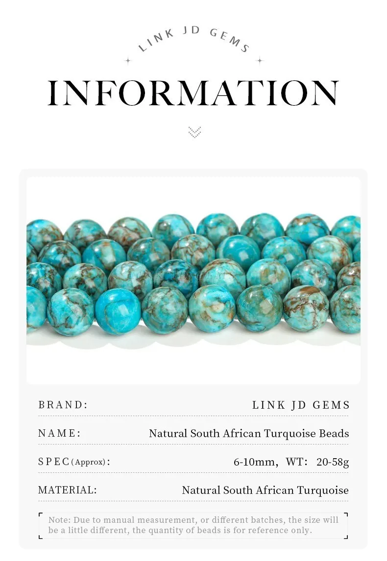 Natural South African Blue Turquoise Bead Round Loose Spacer Bead For Jewelry Making Diy Necklace Bracelet Accessory Needlework