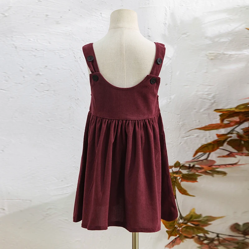Girls Retro Corduroy Dress Autumn New Baby Kids Sleeveless Adjustable Straps Buttons Loose Sweet Princess Dresses TZ334