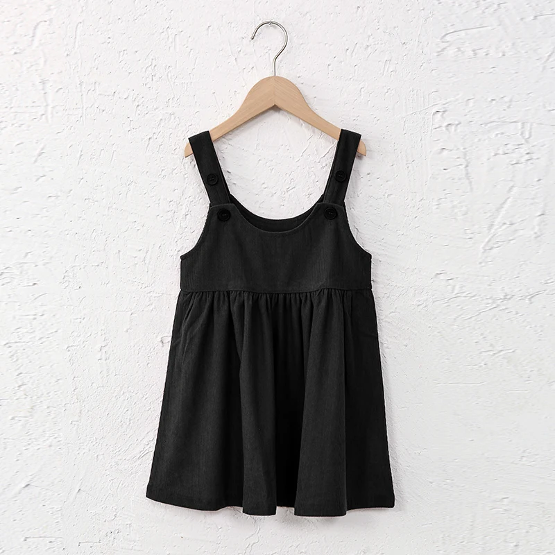 Girls Retro Corduroy Dress Autumn New Baby Kids Sleeveless Adjustable Straps Buttons Loose Sweet Princess Dresses TZ334