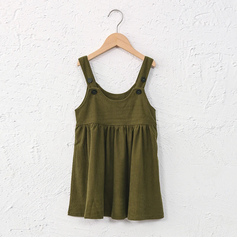 Girls Retro Corduroy Dress Autumn New Baby Kids Sleeveless Adjustable Straps Buttons Loose Sweet Princess Dresses TZ334
