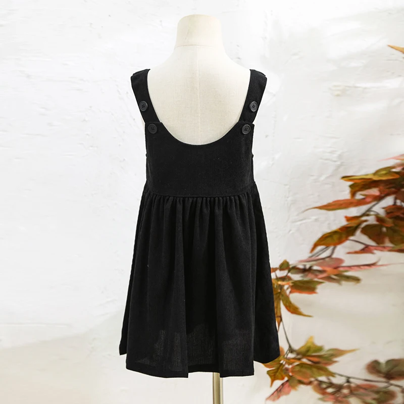 Girls Retro Corduroy Dress Autumn New Baby Kids Sleeveless Adjustable Straps Buttons Loose Sweet Princess Dresses TZ334