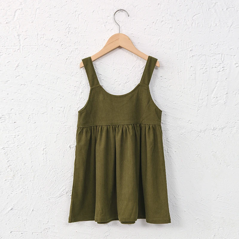 Girls Retro Corduroy Dress Autumn New Baby Kids Sleeveless Adjustable Straps Buttons Loose Sweet Princess Dresses TZ334