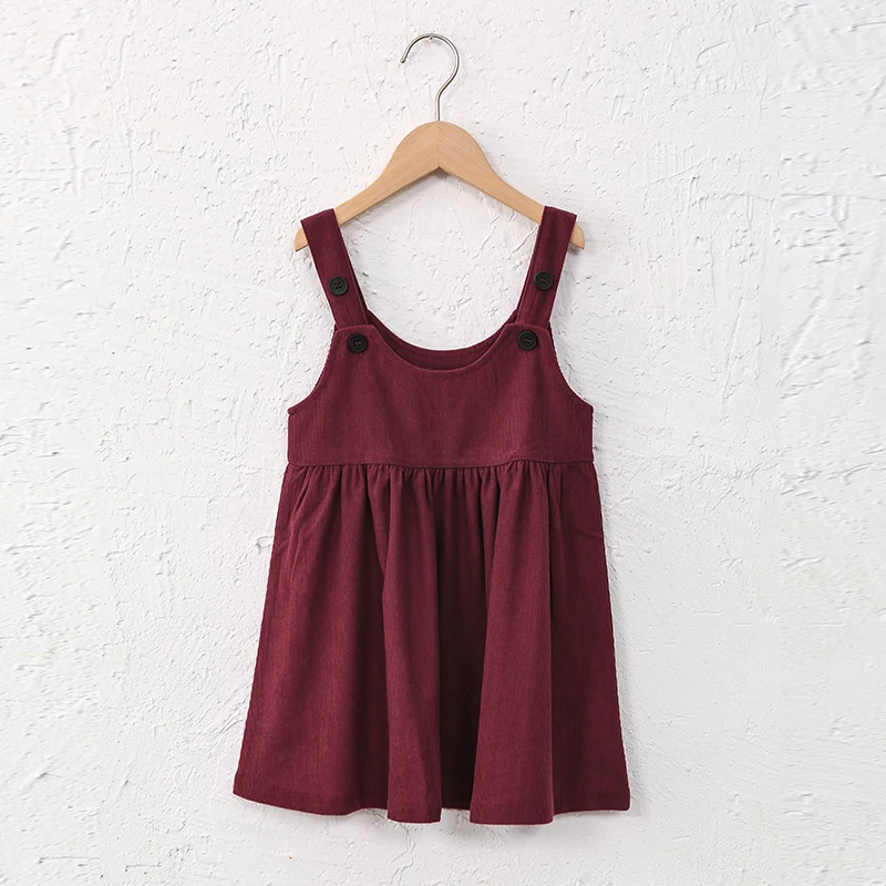 Girls Retro Corduroy Dress Autumn New Baby Kids Sleeveless Adjustable Straps Buttons Loose Sweet Princess Dresses TZ334