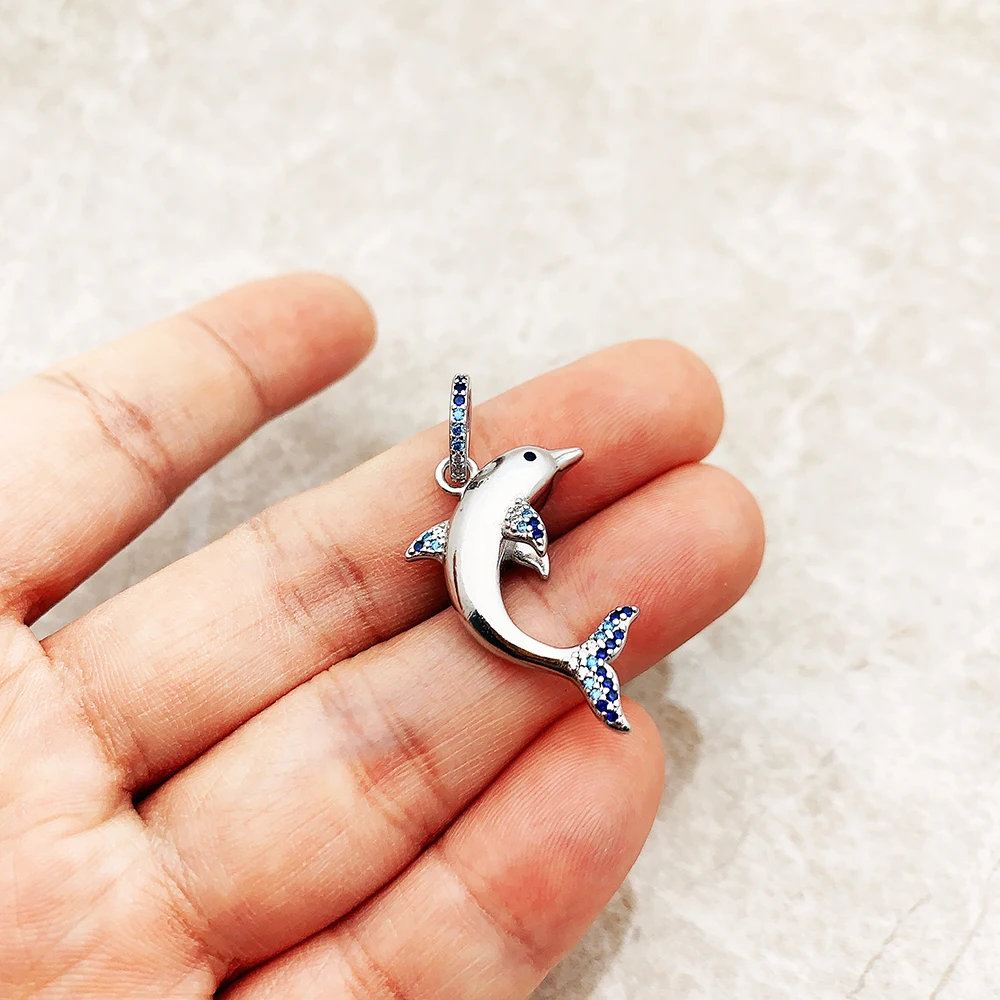 Pendant Dolphin Blue Brand 925 Sterling Silver Glam Jewelry 2023 Europe Style Accessorie Soul Lucky Gift For Woman