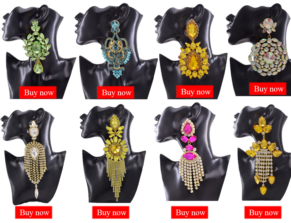 Rhinestones SS28 Dazzling17CM Long Tassel Clip on Earring for Women Jewelry Crystal AB Big Size Accessories for Drag Queen