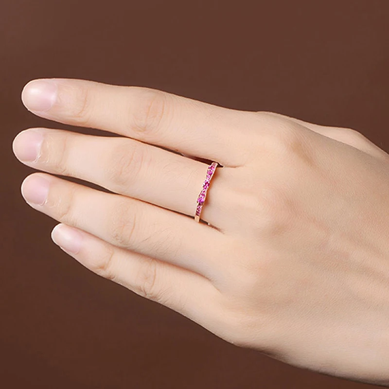 Genuine Silver Plated Rings Bow-knot for Women Exquisite Spinel Stackable Lover's Ring Wedding Birthday Gift Fine Jewelry