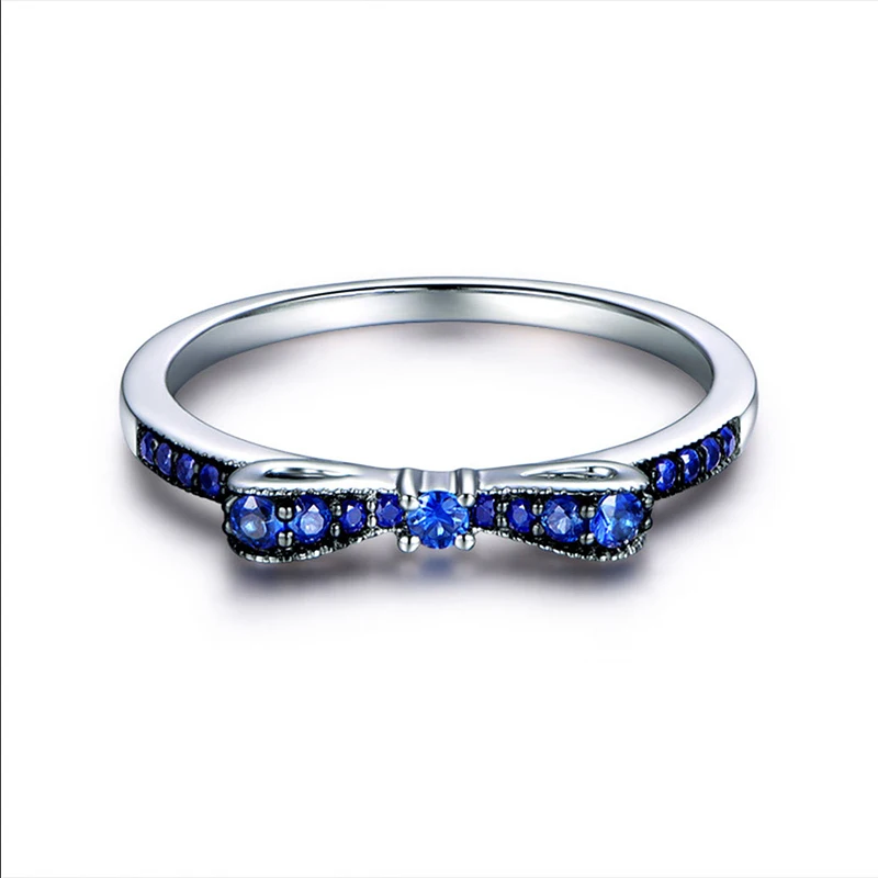 Genuine Silver Plated Rings Bow-knot for Women Exquisite Spinel Stackable Lover's Ring Wedding Birthday Gift Fine Jewelry