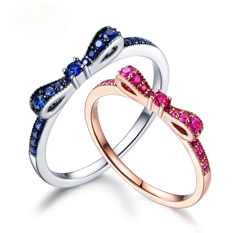 Genuine Silver Plated Rings Bow-knot for Women Exquisite Spinel Stackable Lover's Ring Wedding Birthday Gift Fine Jewelry