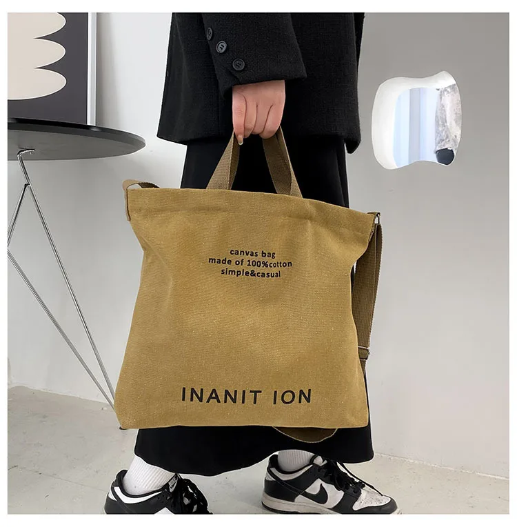 Japanese Canvas Men's and Women's Simple Cross-body Bag Wash Canvas Thick Handbag Large Capacity Arts Students Package Satchel