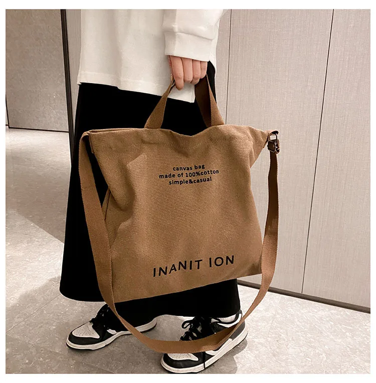 Japanese Canvas Men's and Women's Simple Cross-body Bag Wash Canvas Thick Handbag Large Capacity Arts Students Package Satchel