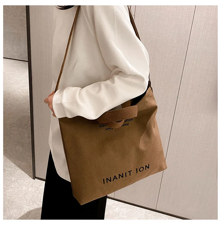 Japanese Canvas Men's and Women's Simple Cross-body Bag Wash Canvas Thick Handbag Large Capacity Arts Students Package Satchel