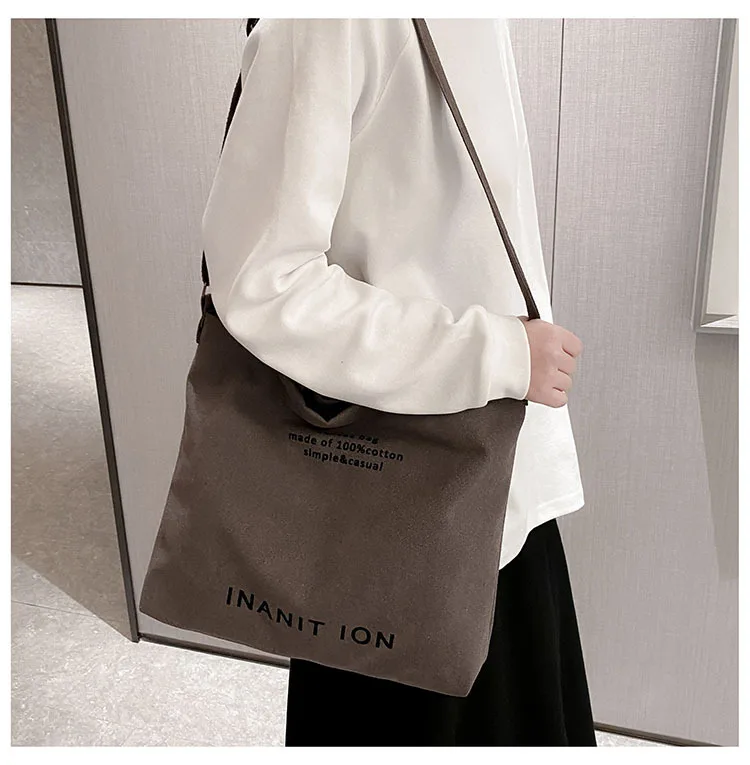 Japanese Canvas Men's and Women's Simple Cross-body Bag Wash Canvas Thick Handbag Large Capacity Arts Students Package Satchel
