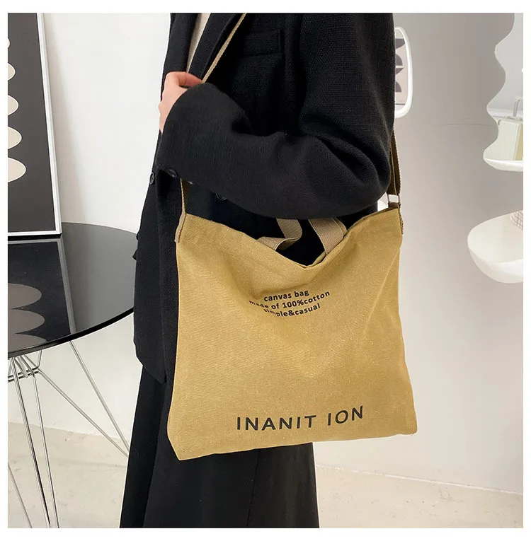 Japanese Canvas Men's and Women's Simple Cross-body Bag Wash Canvas Thick Handbag Large Capacity Arts Students Package Satchel