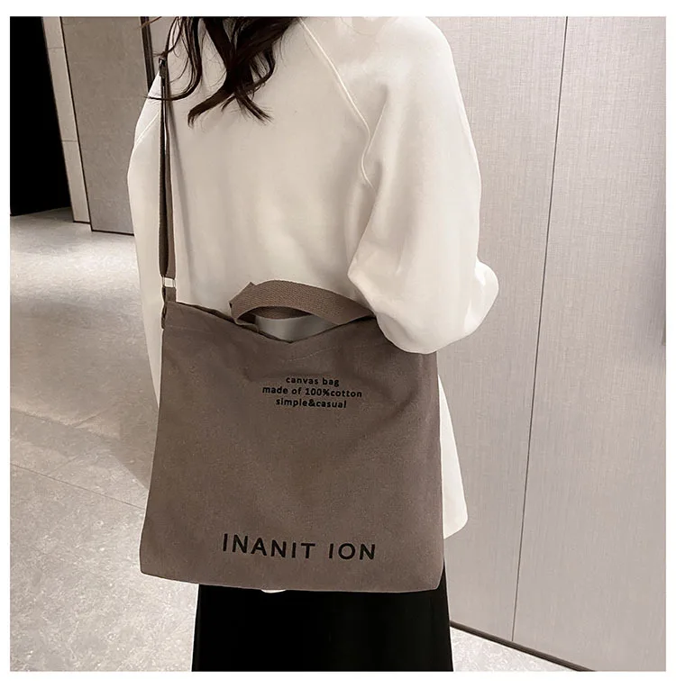 Japanese Canvas Men's and Women's Simple Cross-body Bag Wash Canvas Thick Handbag Large Capacity Arts Students Package Satchel