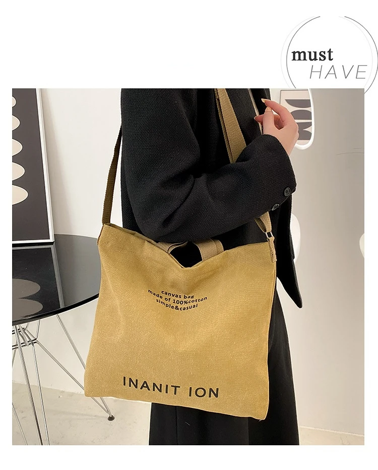 Japanese Canvas Men's and Women's Simple Cross-body Bag Wash Canvas Thick Handbag Large Capacity Arts Students Package Satchel