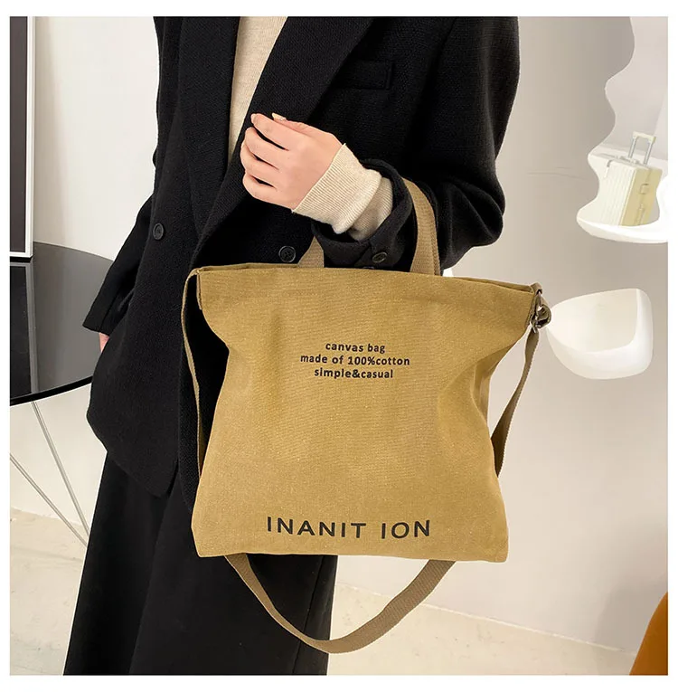 Japanese Canvas Men's and Women's Simple Cross-body Bag Wash Canvas Thick Handbag Large Capacity Arts Students Package Satchel