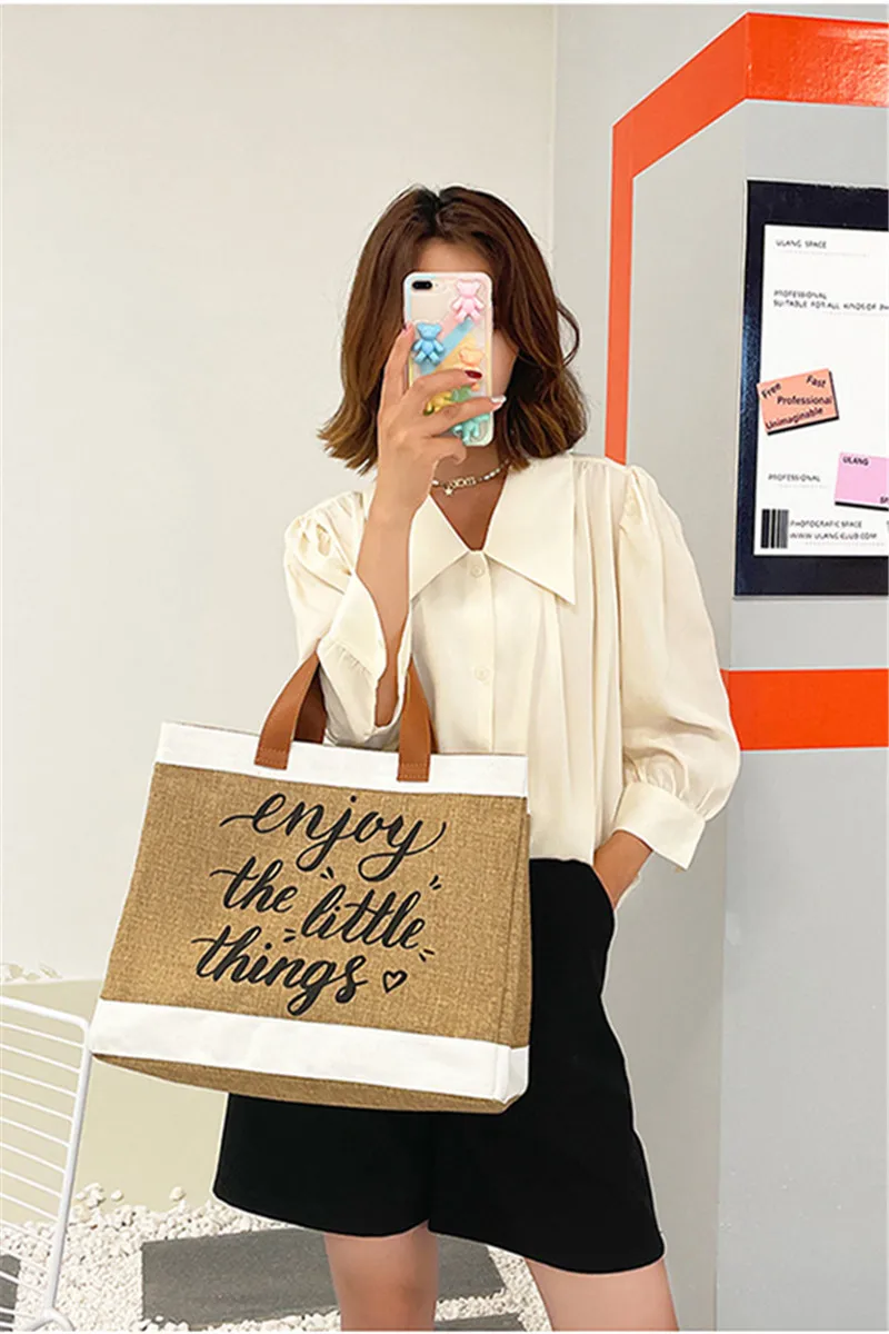 Tote Bag Women Canvas Casual Large Capacity Shoulder Bag For Female Fashion Vintage Handbag Letter Printing Shooper HandBag 2023