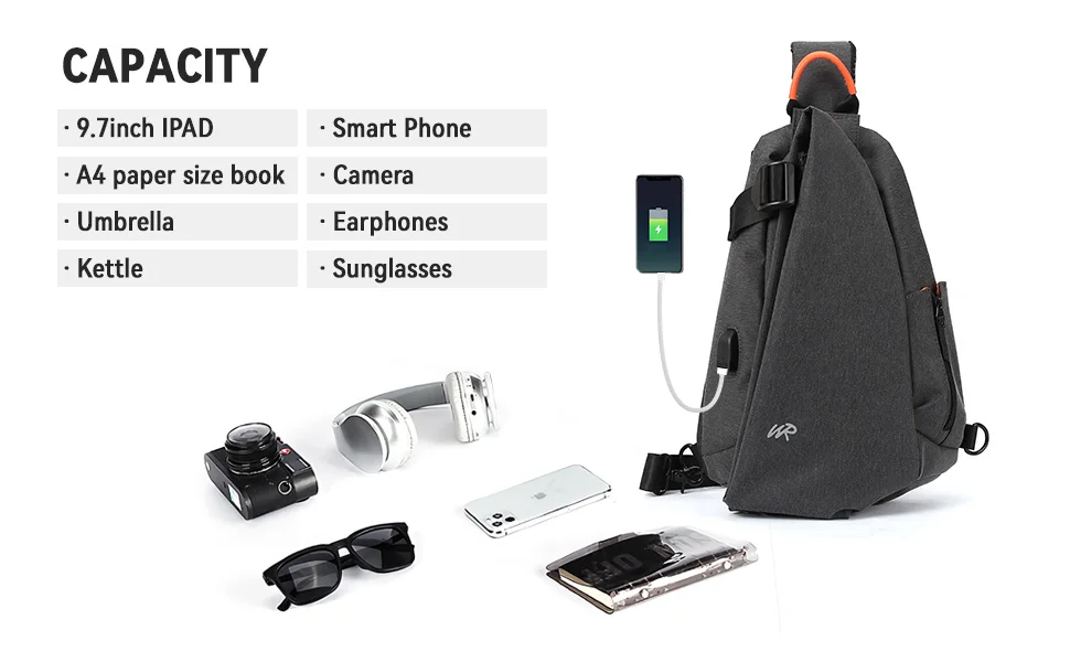 Anti-Theft Crossbody Sling Bag for Men Women,Small Backpack One Shoulder Bag, Chest Bag Sling Backpack for Hiking Biking Travel