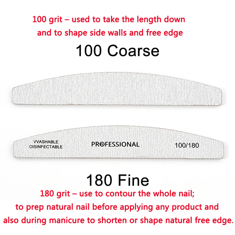 25/50 Pcs Grey Sandpaper Nail File 80 100 180 Grit Buffering Half Moon Pedicure Block Polishing Manicure Tools Nails Accessoires