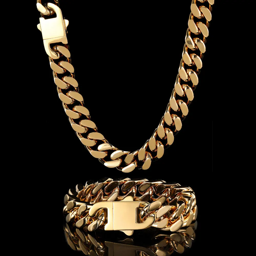 Wholesale Hip Hop Jewelry Stainless Steel Men Flat 4 Side Curb Cuban Link Chain Necklace For Men Drop Shipping