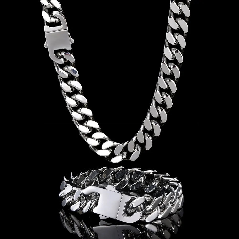 Wholesale Hip Hop Jewelry Stainless Steel Men Flat 4 Side Curb Cuban Link Chain Necklace For Men Drop Shipping