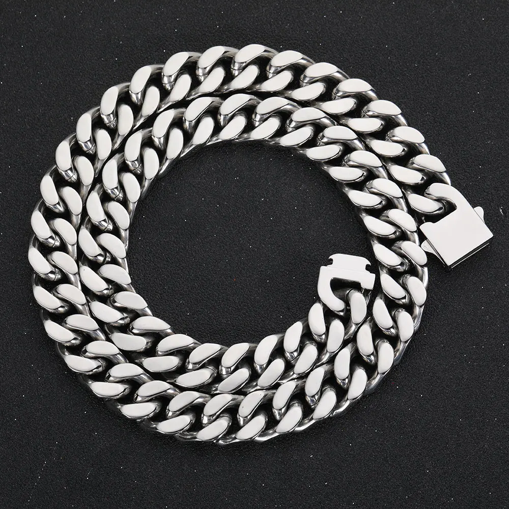 Wholesale Hip Hop Jewelry Stainless Steel Men Flat 4 Side Curb Cuban Link Chain Necklace For Men Drop Shipping