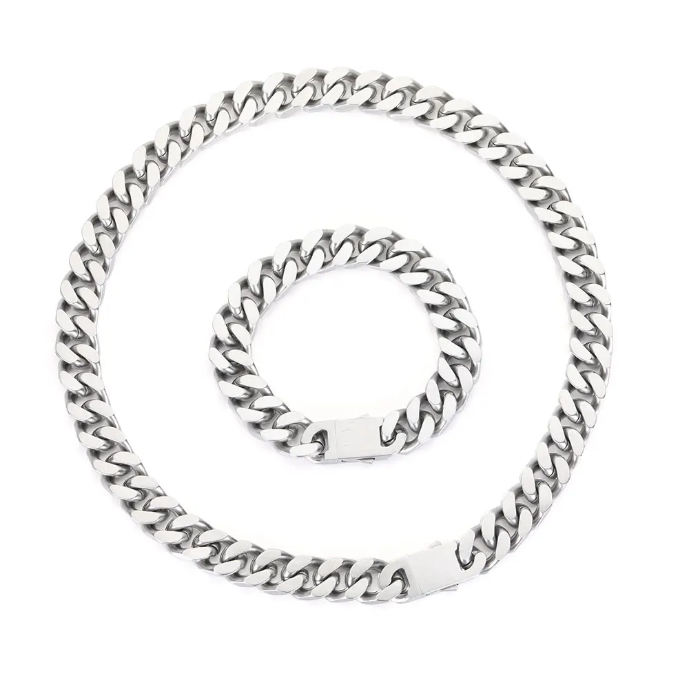 Wholesale Hip Hop Jewelry Stainless Steel Men Flat 4 Side Curb Cuban Link Chain Necklace For Men Drop Shipping
