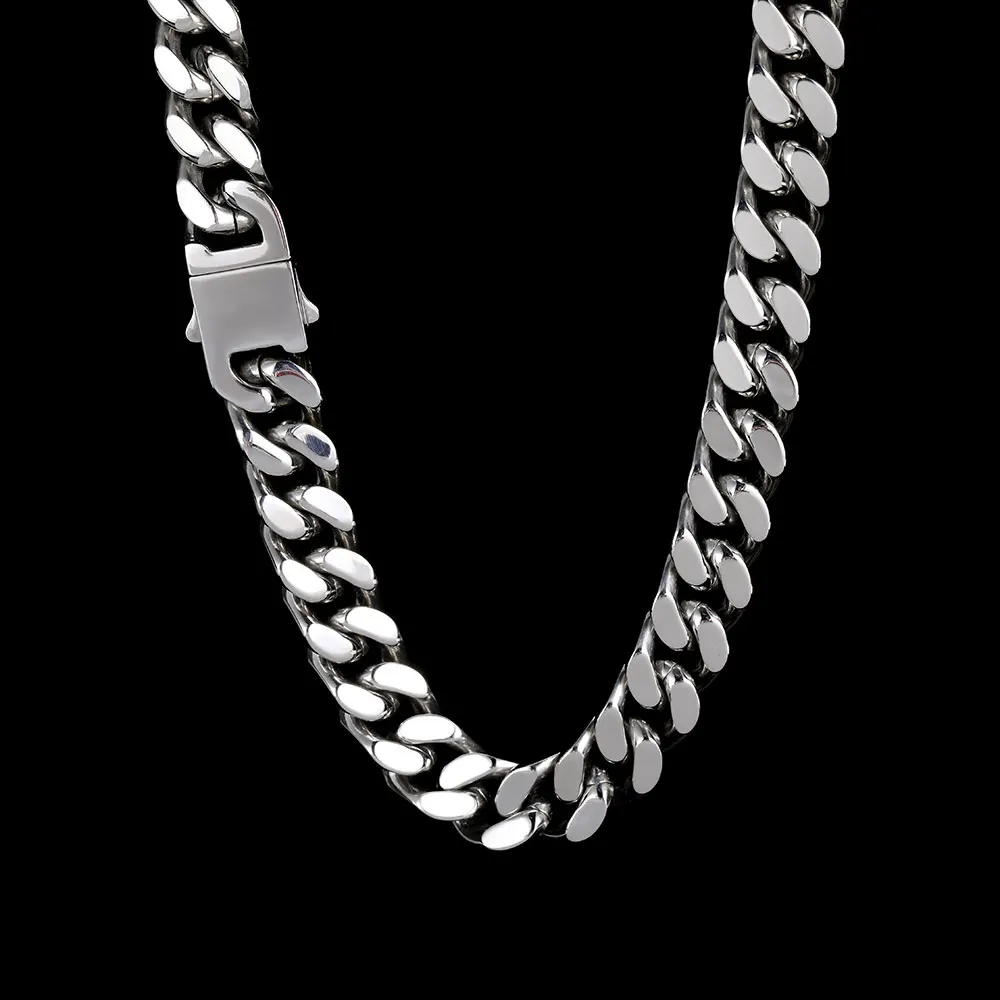 Wholesale Hip Hop Jewelry Stainless Steel Men Flat 4 Side Curb Cuban Link Chain Necklace For Men Drop Shipping