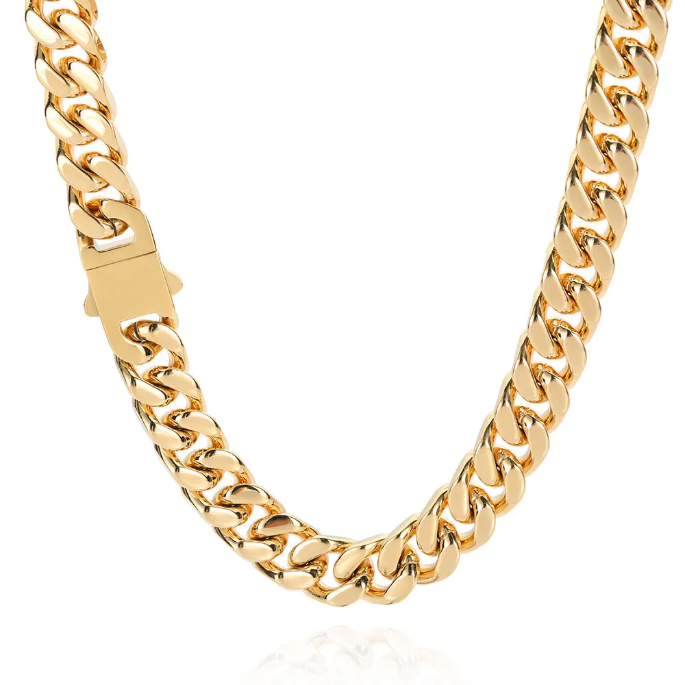 Wholesale Hip Hop Jewelry Stainless Steel Men Flat 4 Side Curb Cuban Link Chain Necklace For Men Drop Shipping