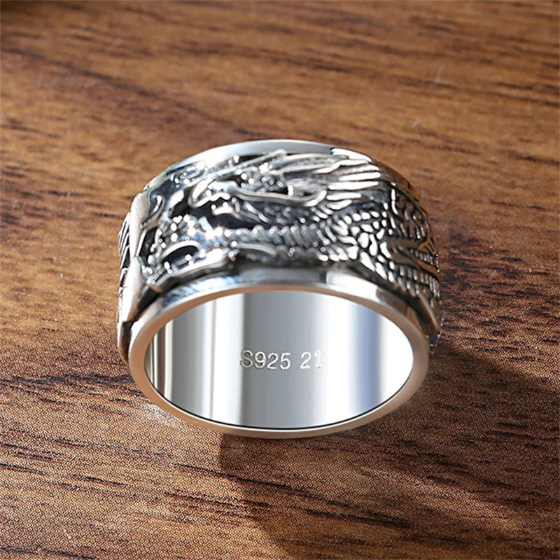 Lucky Dragon Clouds Ring Male Jewelry Rotateable Vintage Personality Men Wide Ring For Boyfriend Finger Accessories Many Sizes