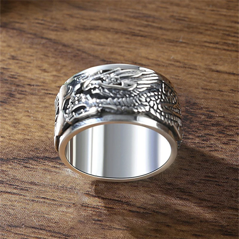 Lucky Dragon Clouds Ring Male Jewelry Rotateable Vintage Personality Men Wide Ring For Boyfriend Finger Accessories Many Sizes