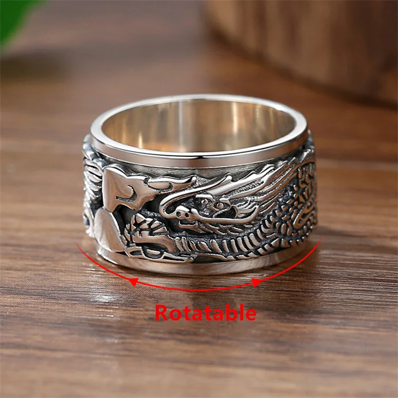 Lucky Dragon Clouds Ring Male Jewelry Rotateable Vintage Personality Men Wide Ring For Boyfriend Finger Accessories Many Sizes