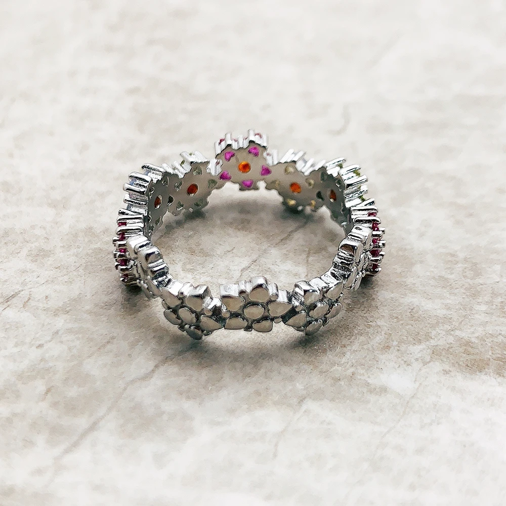 Ring Flowers Colourful Stones 2023 Brand New Fine Jewerly Romantic Gift For Women In 925 Sterling Silver