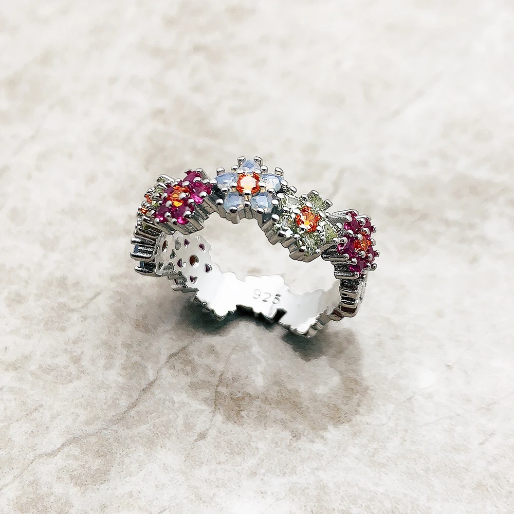 Ring Flowers Colourful Stones 2023 Brand New Fine Jewerly Romantic Gift For Women In 925 Sterling Silver