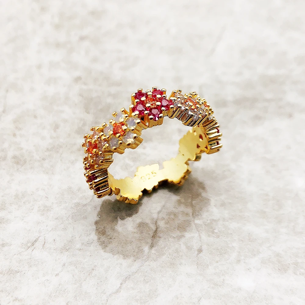 Ring Flowers Colourful Stones 2023 Brand New Fine Jewerly Romantic Gift For Women In 925 Sterling Silver