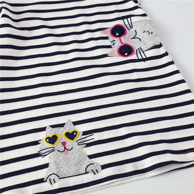 Jumping Meters 2-8T School Princess Girls Dresses Animals Applique Summer Short Sleeve Baby Clothes Birthday Frocks Costume