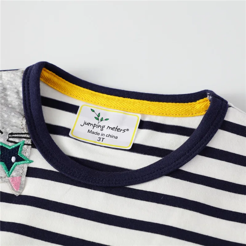 Jumping Meters 2-8T School Princess Girls Dresses Animals Applique Summer Short Sleeve Baby Clothes Birthday Frocks Costume