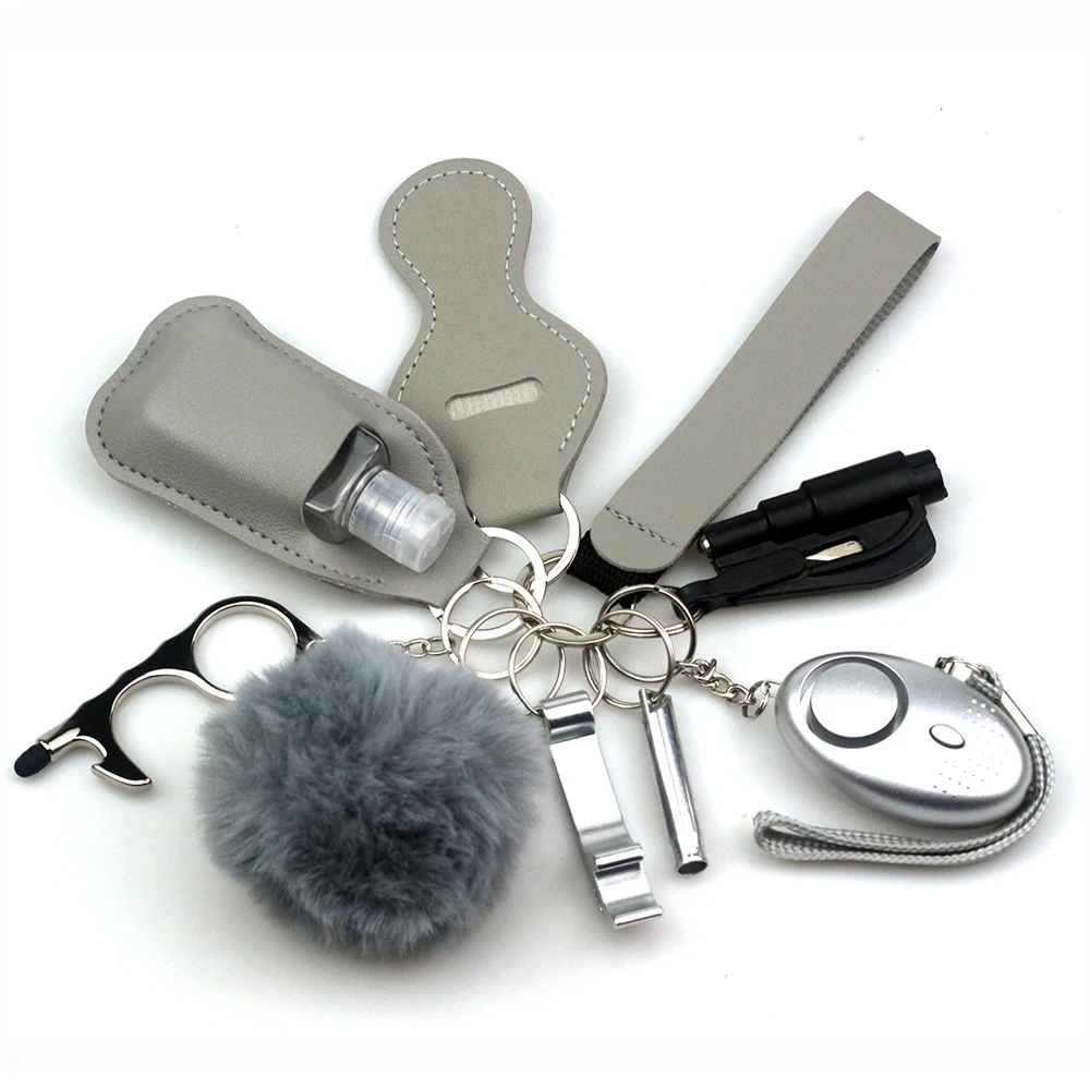 10-12PCS Girl Safety Keychain Supply Self Defense Keychain For Women Bottle Opener Pom Pom Fur Ball Wristlet Card Grabber