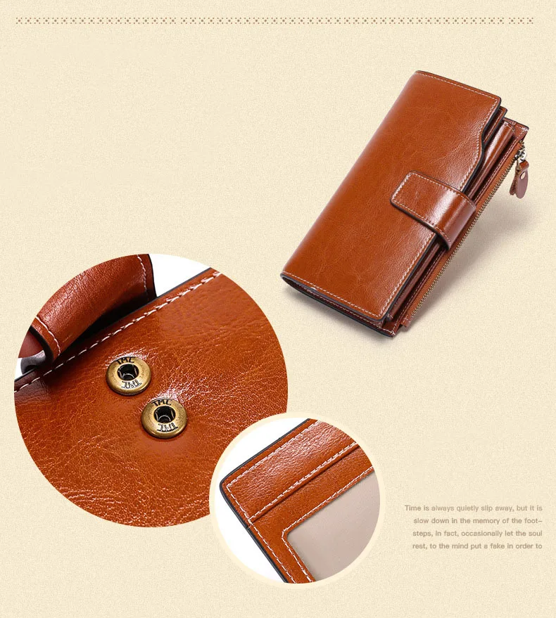 New Rfid Long Women Wallets Clutch Zipper Coin Pocket Female Print Wallet Quality Card Holder Genuine Leather Women Purse