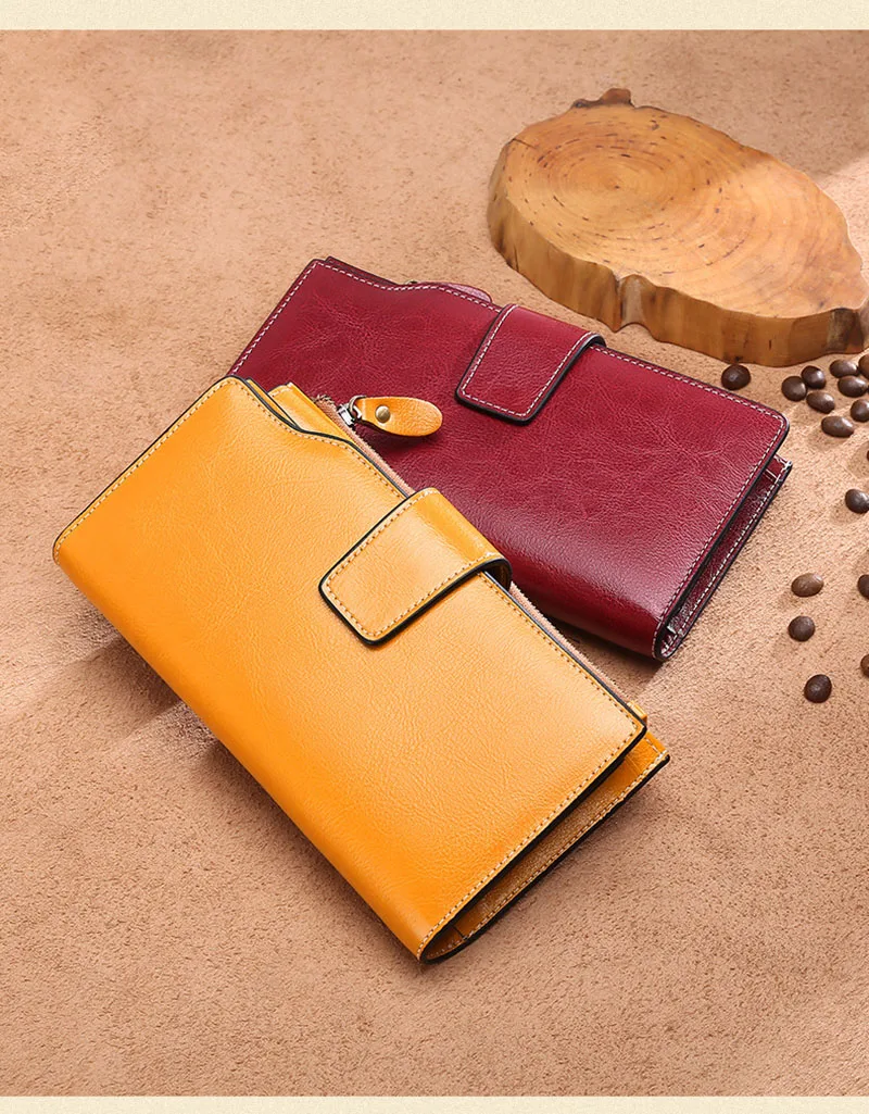 New Rfid Long Women Wallets Clutch Zipper Coin Pocket Female Print Wallet Quality Card Holder Genuine Leather Women Purse