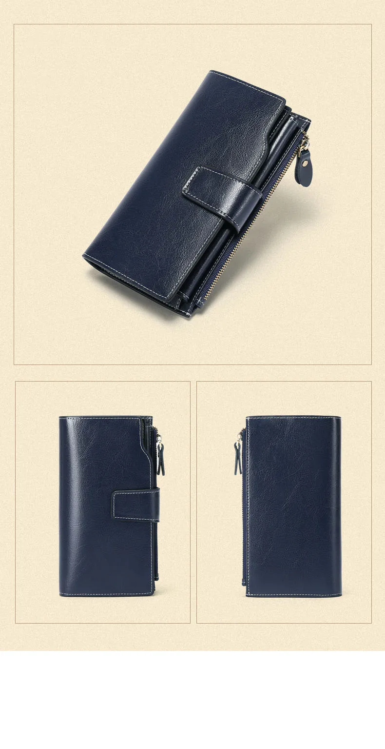 New Rfid Long Women Wallets Clutch Zipper Coin Pocket Female Print Wallet Quality Card Holder Genuine Leather Women Purse