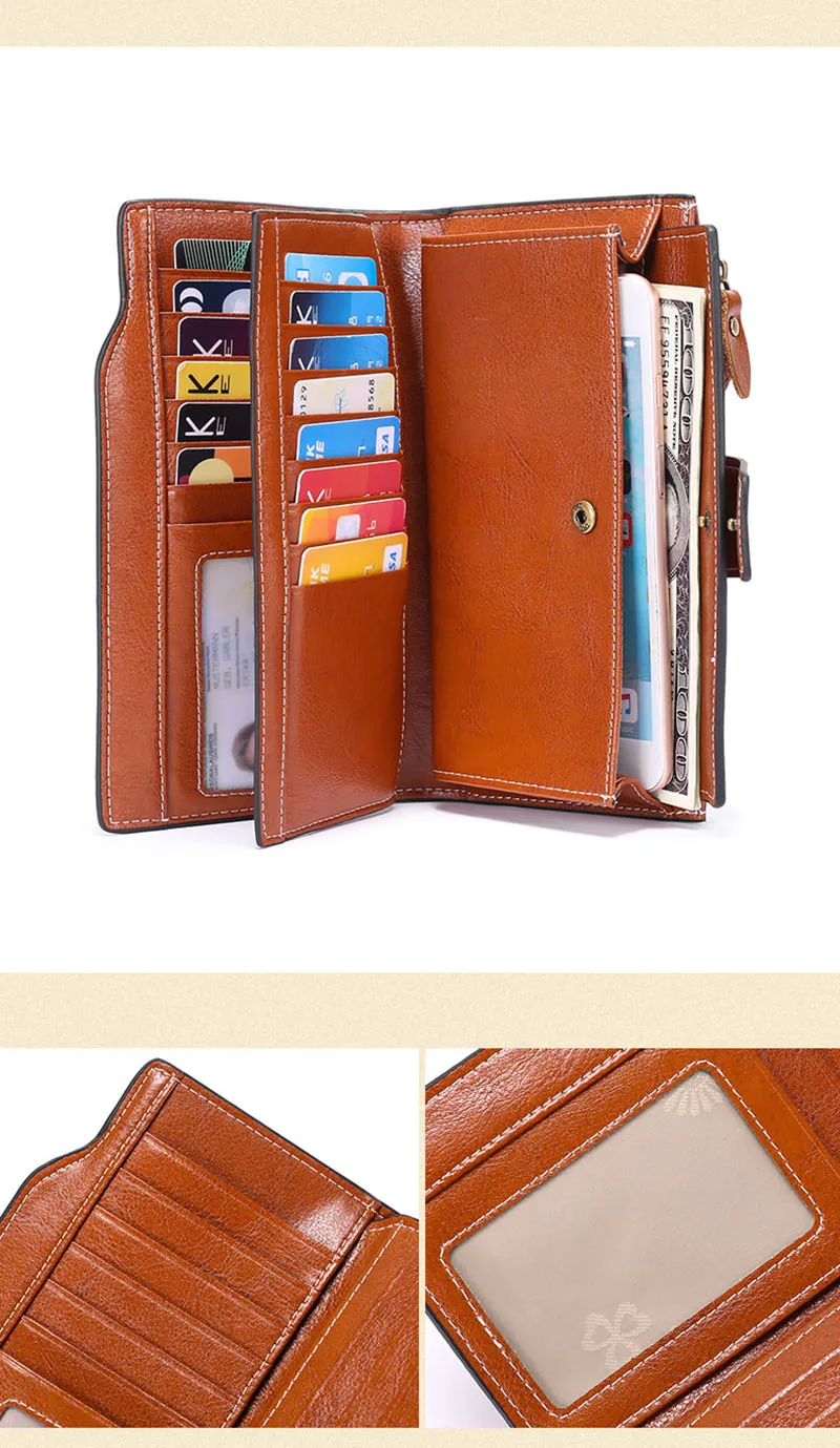 New Rfid Long Women Wallets Clutch Zipper Coin Pocket Female Print Wallet Quality Card Holder Genuine Leather Women Purse