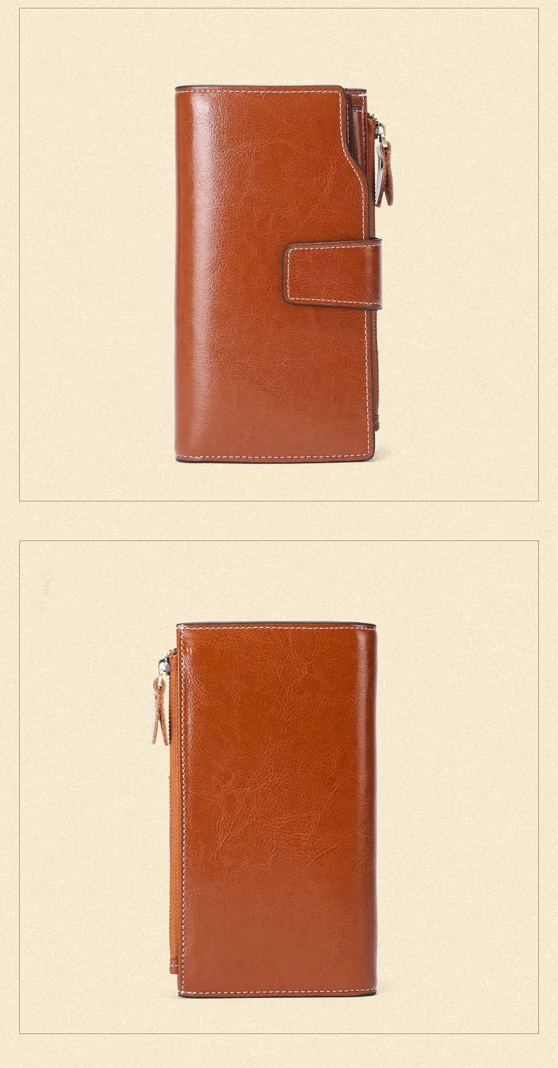 New Rfid Long Women Wallets Clutch Zipper Coin Pocket Female Print Wallet Quality Card Holder Genuine Leather Women Purse